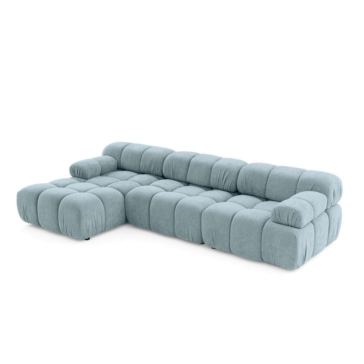 MODULARES Ecksofa MOMENTUM L, Links, Breite 282 cm, strukturierter Stoff, Hellblau - Chromfarben/Hellblau, Holz/Textil (282/155cm) - Muffo