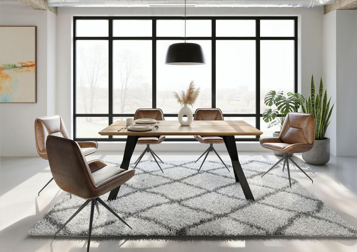 ESSTISCH Mango 180x90x76 natur lackiert / Epoxid schwarz, ausgestellte X-Beine anthrazit matt EPOXY - Naturfarben, Holz (180/90/76cm) - Massivmoebel24