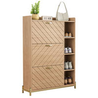 SCHUHSCHRANK aus MDF 90x24x119 cm Natur mit 3 Klapptüren, Soft-Close und offenen Seitenfächern - Naturfarben, Holzwerkstoff (90/119/24cm) - Modfu