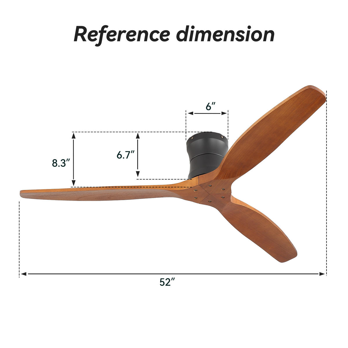 DECKENVENTILATOR 52Zoll Ohne Licht Massivholz Flügel DC Motor Timer - Schwarz, Kunststoff (132.08/132.08/28.5cm) - CASIVA