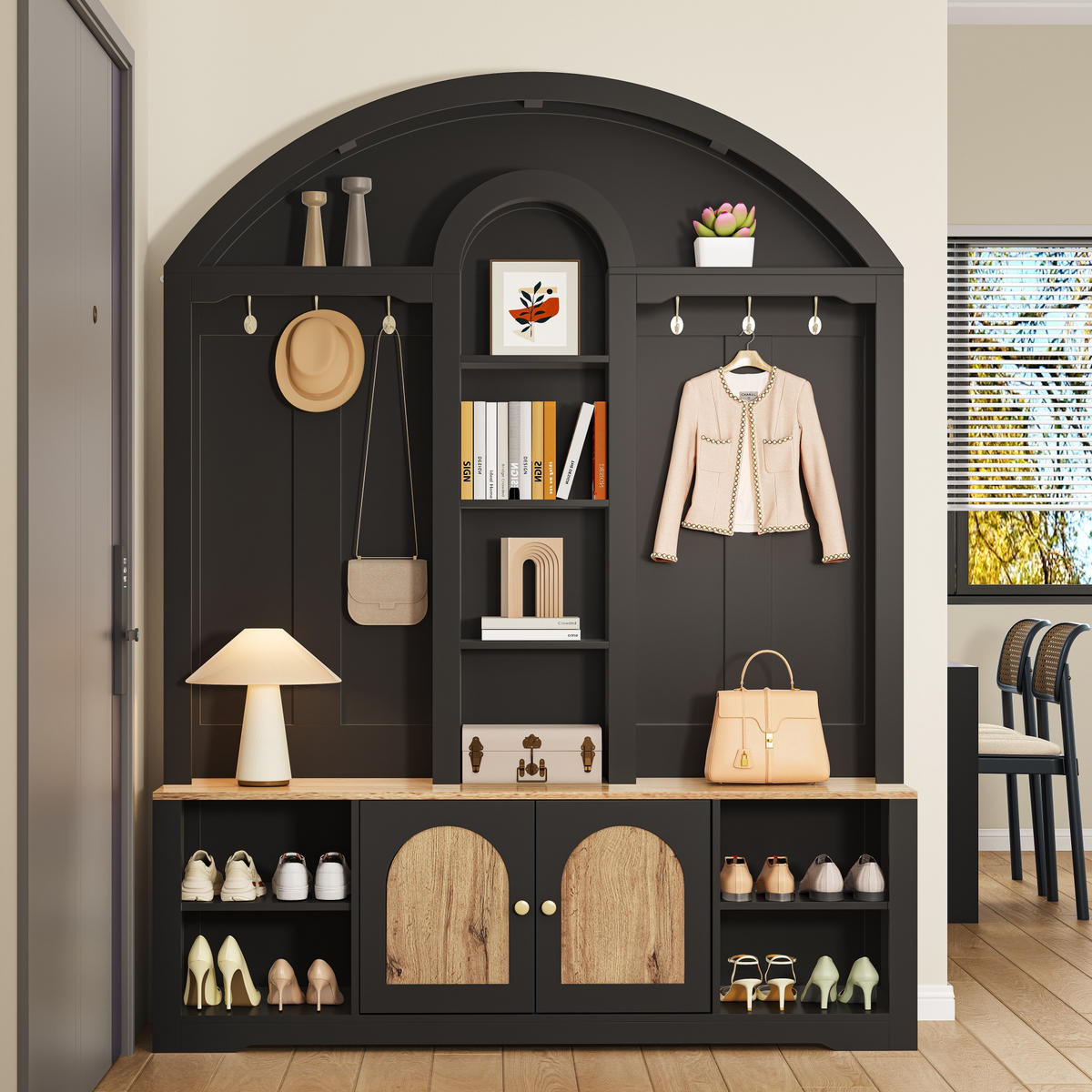 GARDEROBENSCHRANK Schuhregal Haken MDF - Schwarz, Holz (150/195/40cm) - Fortuna Lai