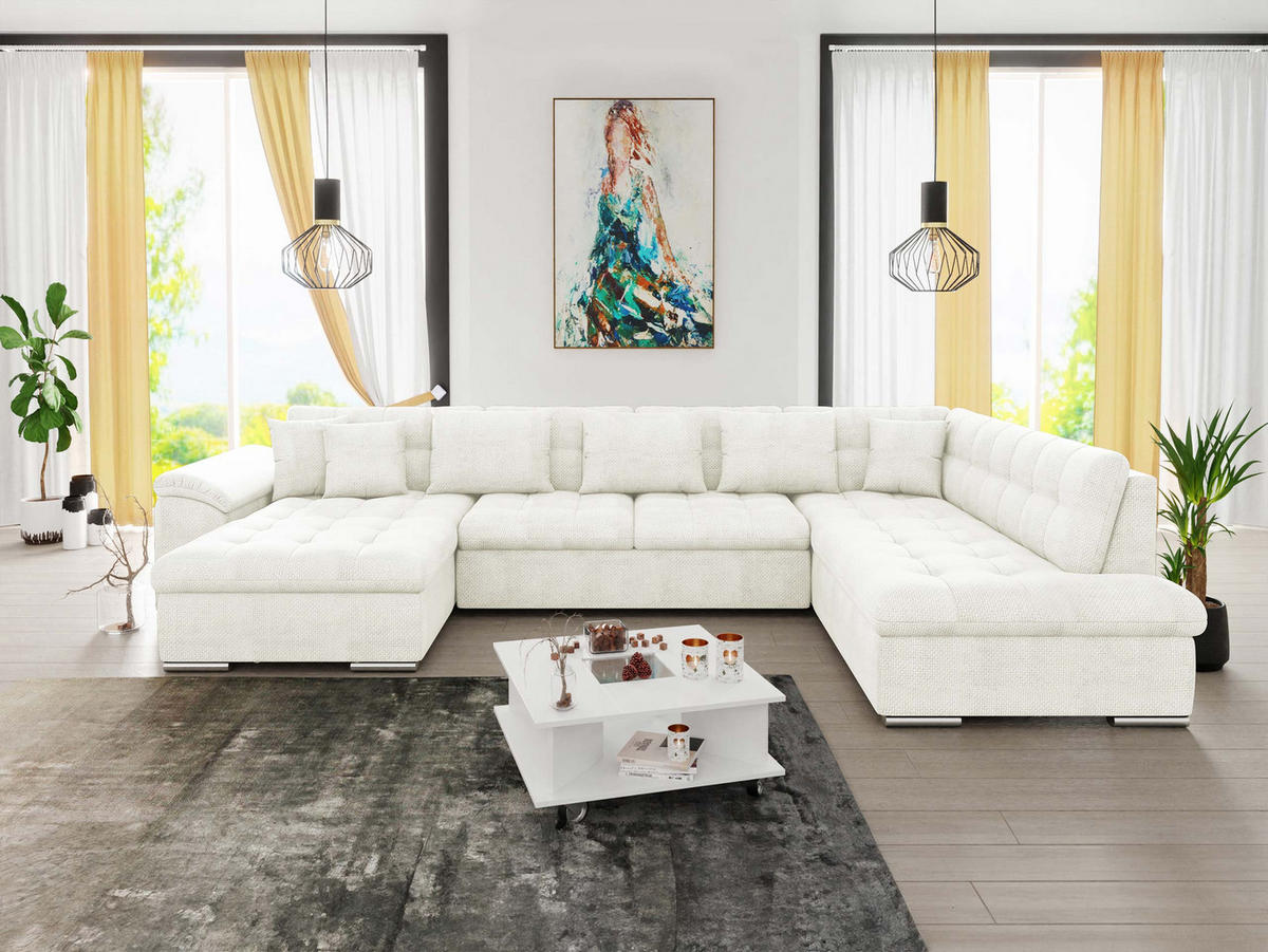 WOHNLANDSCHAFT Niko Bis, Seite: Links - Ecru, Holz/Textil (348/76/205cm) - MIRJAN24
