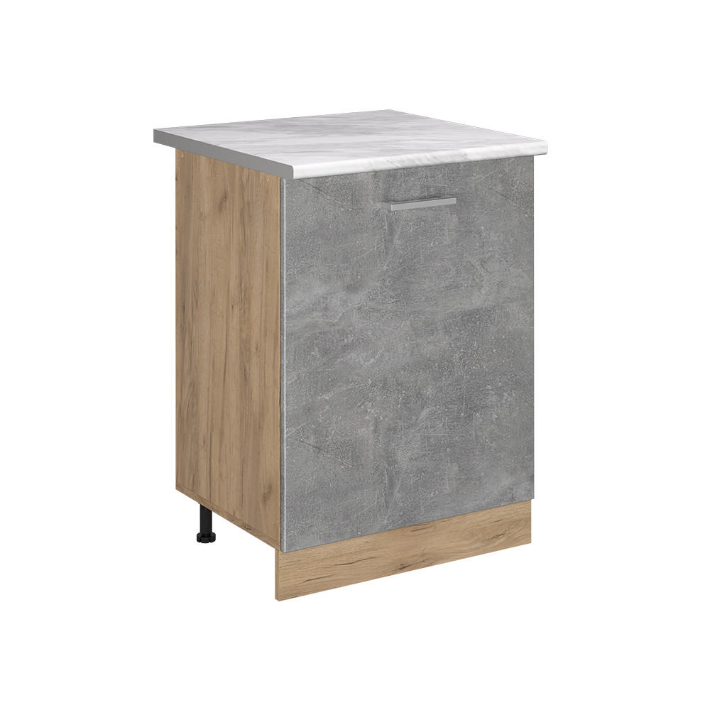 SPODNÍ SKŘÍŇKA KUCHYŇSKÉ LINKY R-Line, Beton/Zlatý mocný dub, 60 cm s 1 dveřmi pracovná doska Mramor - šedá/barva dubu, kompozitní dřevo (60/81.6/60cm) - Vicco