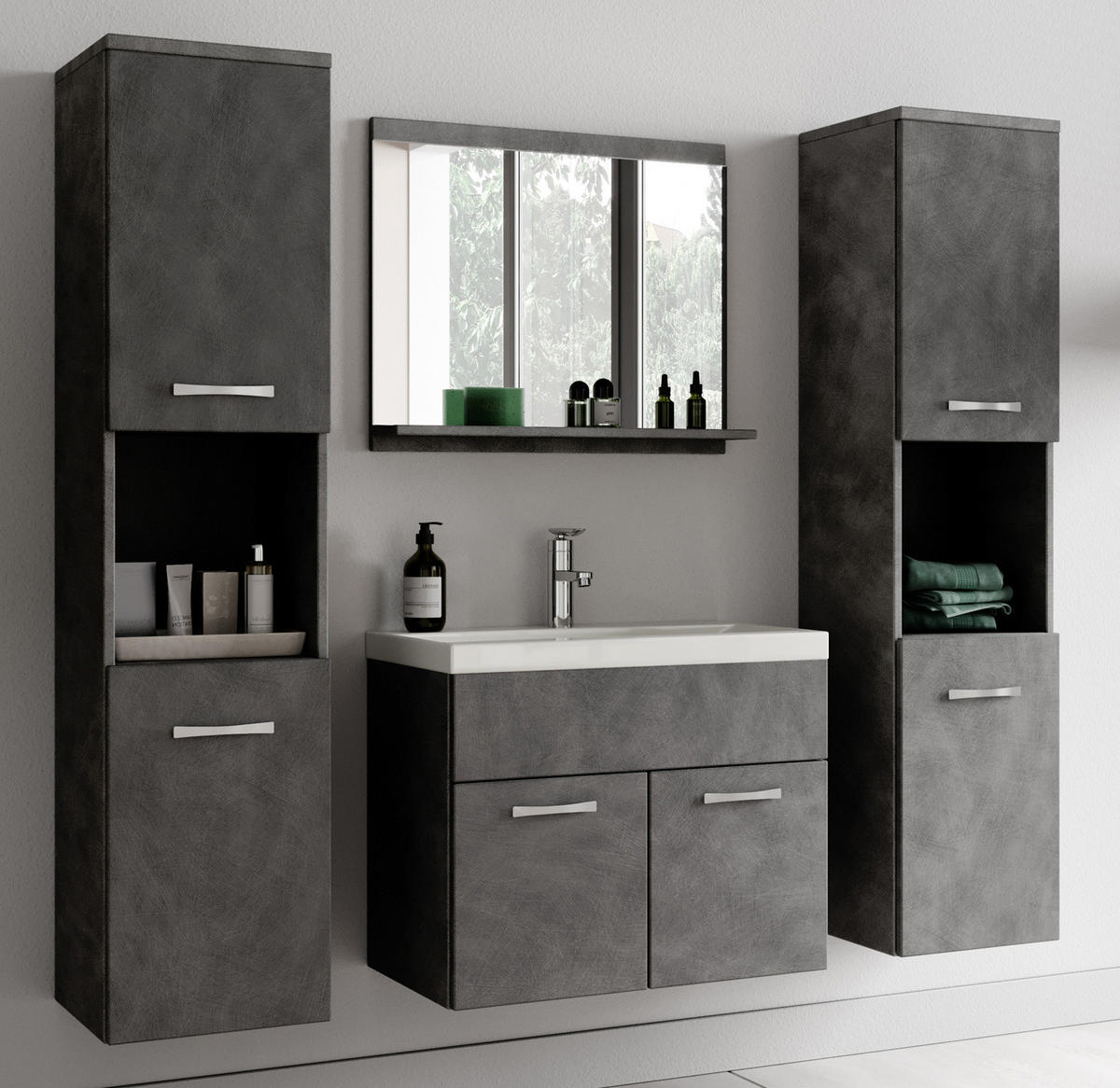 BADMÖBEL-SET Montreal 5 Teile Dunkel Grau - 60 x 35 x 51 cm - Grau, Holz (60/51/35cm) - Badplaats