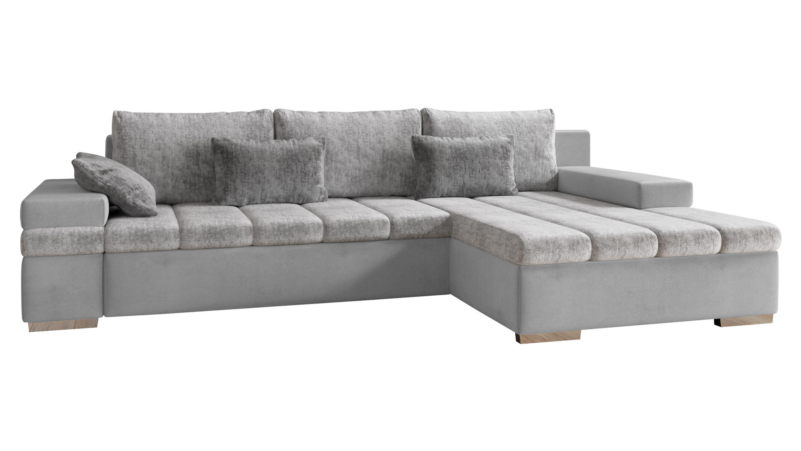 ECKSOFA Bangkok Premium, Seite: Rechts - Silberfarben/Hellgrau, Holz/Textil (310/175cm) - MIRJAN24