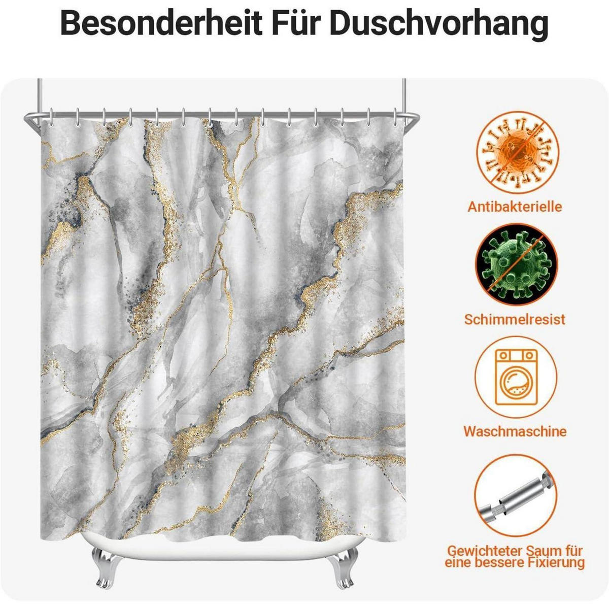 DUSCHVORHANG Marmoroptik 150 x 200 cm - Multicolor, Textil (150/200cm)