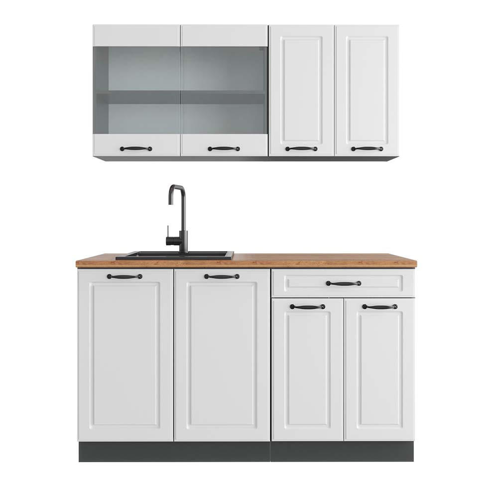 KÜCHENZEILE R-Line Weiß Landhaus/Anthrazit 140 cm, AP Eiche - Anthrazit/Weiß, Holzwerkstoff (140/81.6/60cm) - Vicco