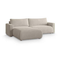 ECKSOFA TURIN N Creme Bucle-Stoff mit Schlaffunktion - Creme, Holz (265/183cm) - MASSENO