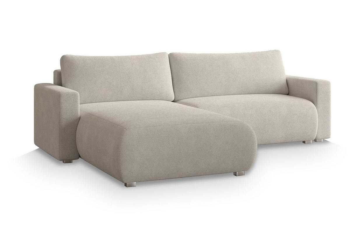 ECKSOFA TURIN N Creme Bucle-Stoff mit Schlaffunktion - Creme, Holz (265/183cm) - MASSENO