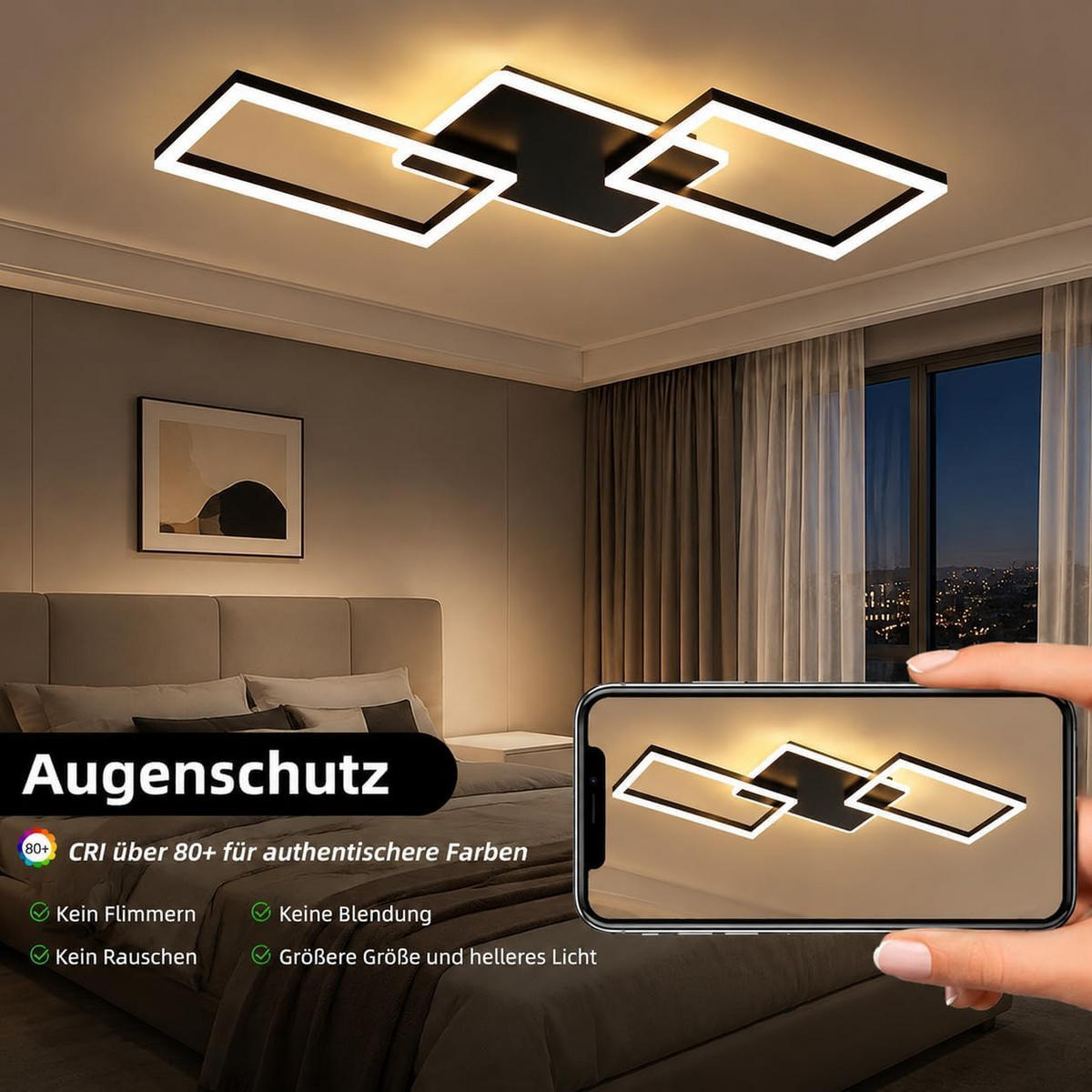 LED-DECKENLEUCHTE Tarak 45/7/80 cm - Schwarz, Metall (80/45/7cm) - ZMH
