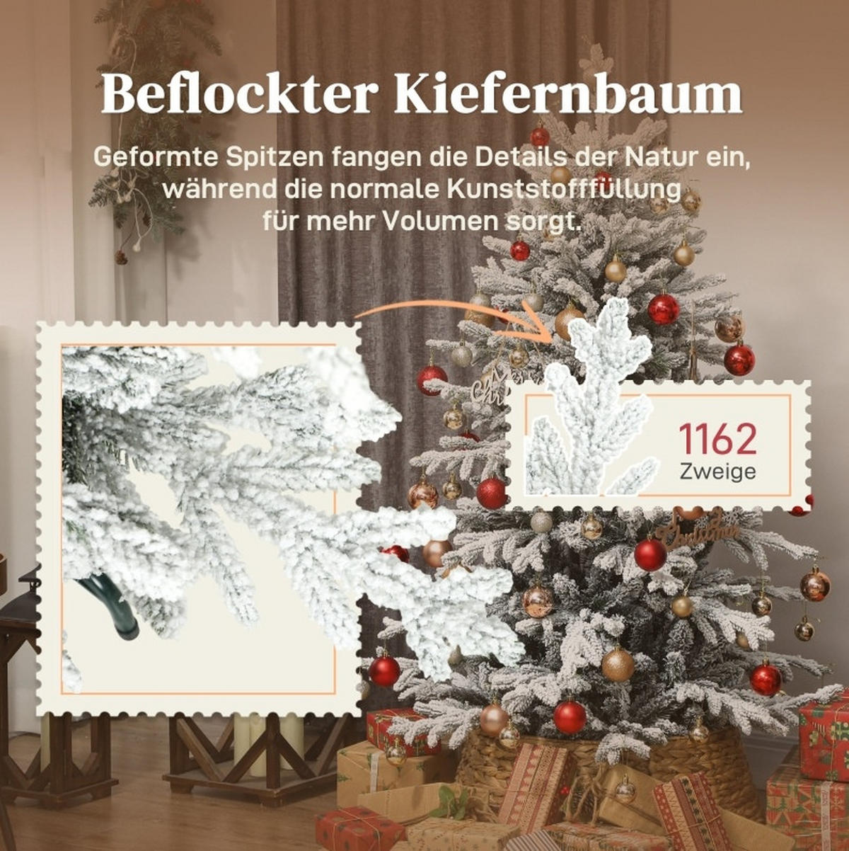 WEIHNACHTSBÄUME 93/93/150 cm weiß/grün aus Kunststoff mit Schneeoptik - Weiß, Kunststoff (150cm) - OKWISH