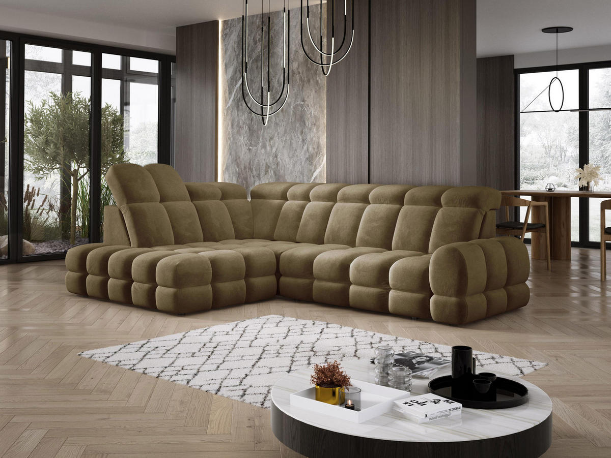 ECKSOFA TOLLO Salvador-stoff L-form 302x217x105 cm olivgrün - Olivgrün, Holz/Textil (302/217cm) - DomoHome