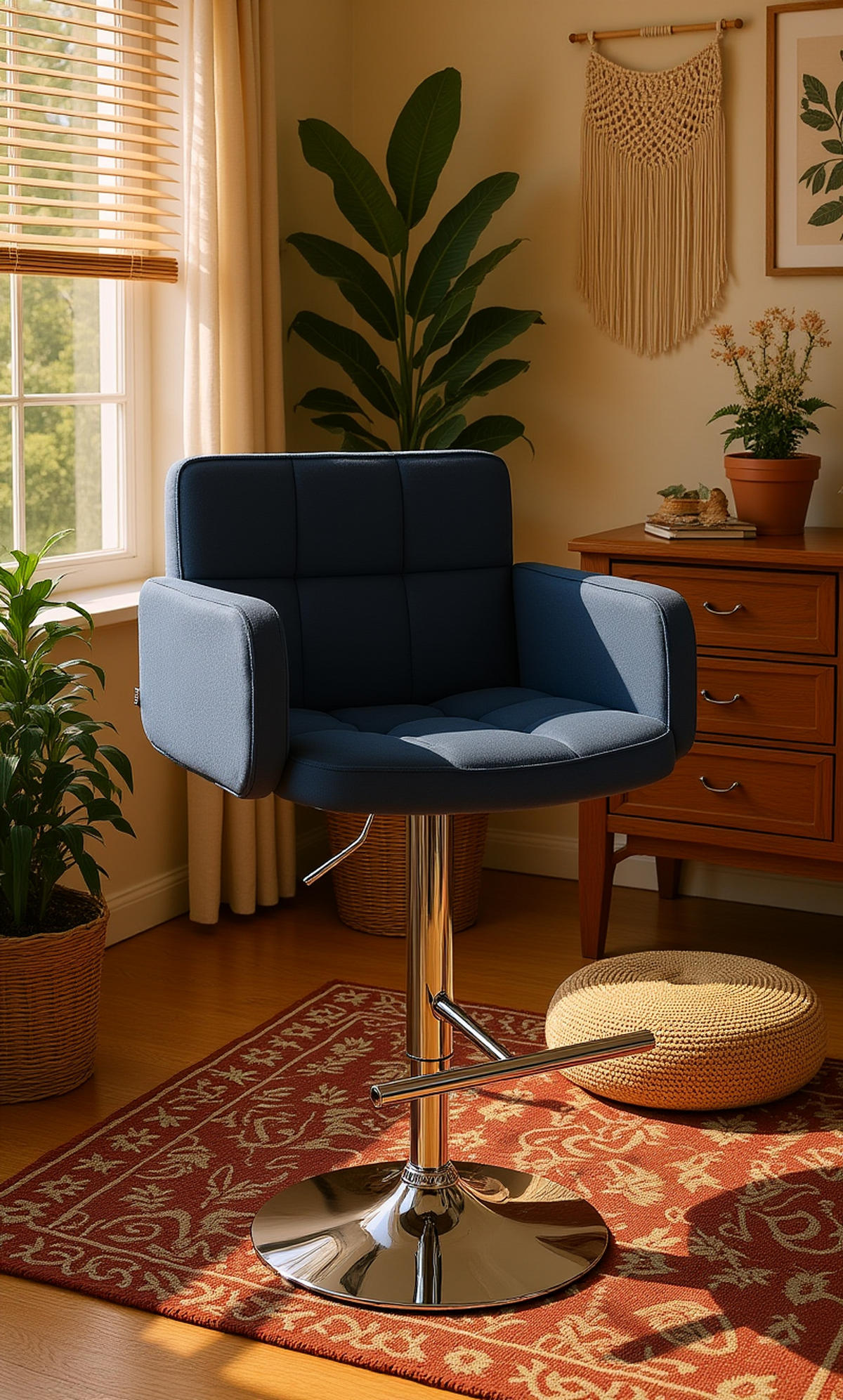 BARHOCKER Lausanne Samt chrom blau - Blau/Chromfarben, Textil/Metall (60/113/56cm) - TPFLiving