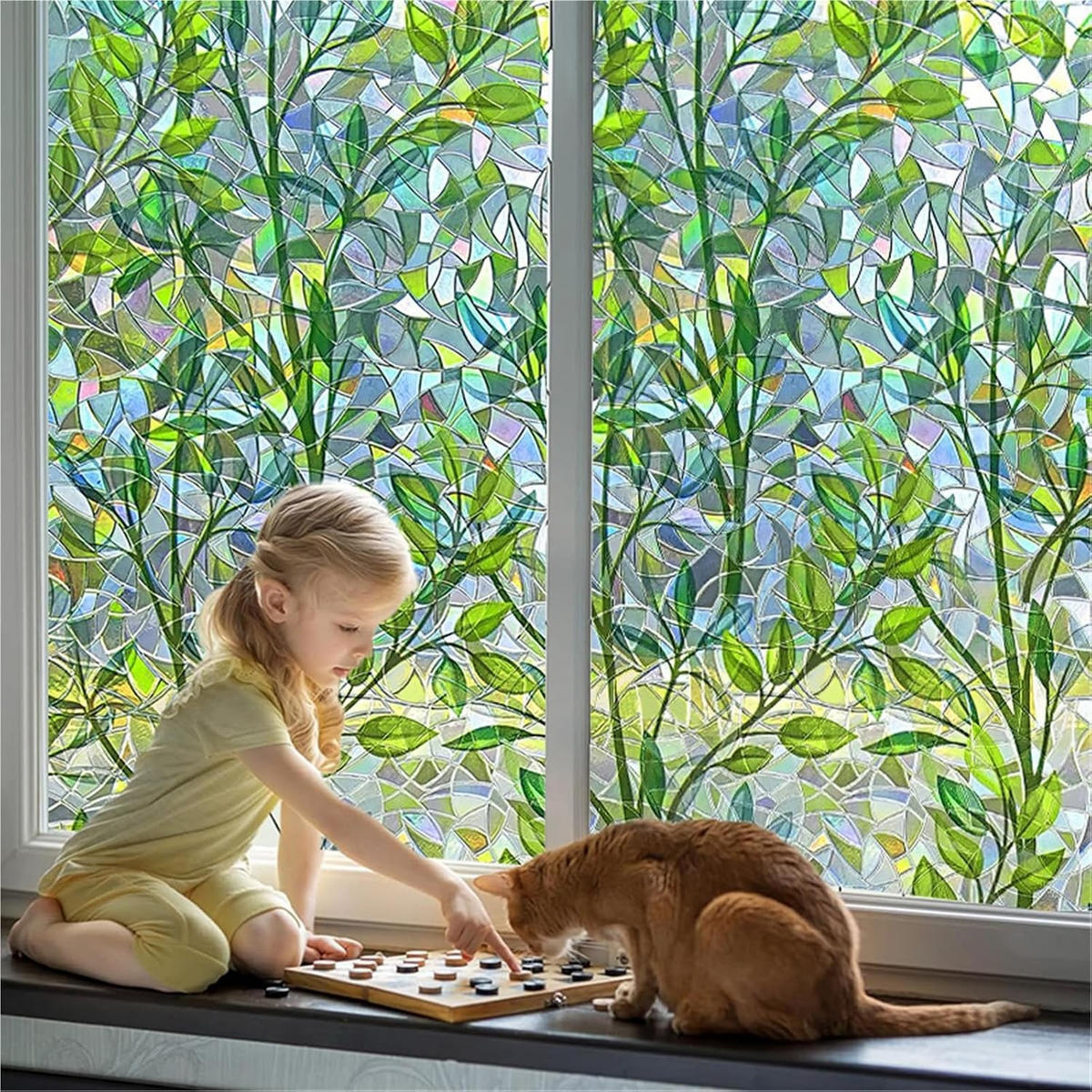VORHÄNGE – Blattmuster – statisch haftend – 40 x 300 cm - Grün, Kunststoff/Textil (40/300cm)