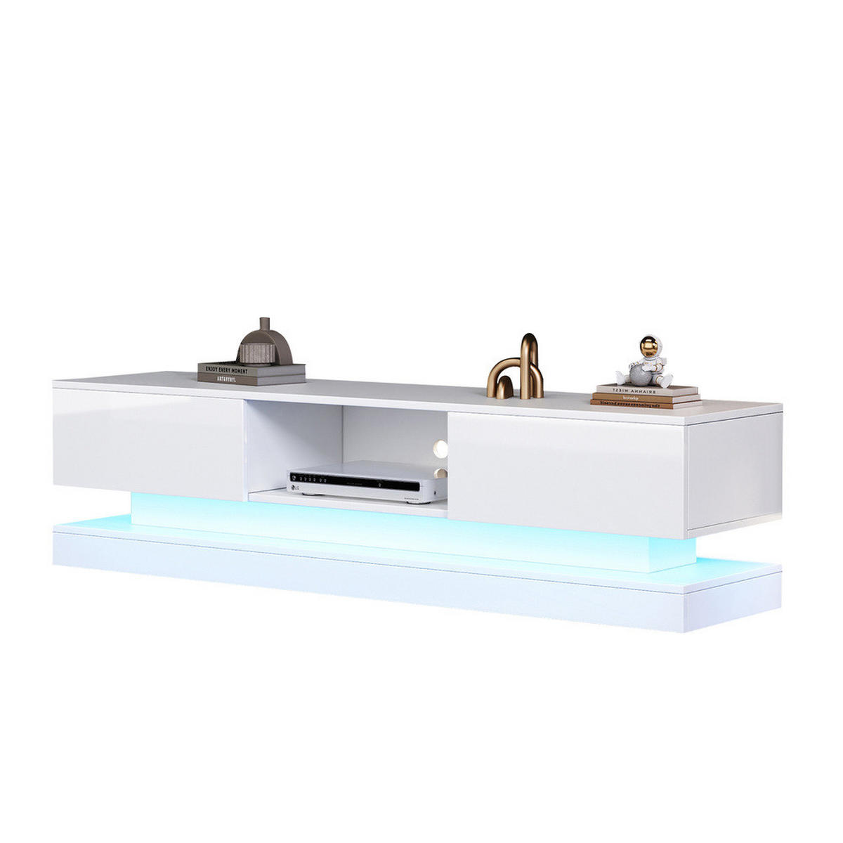 TV-SCHRANK 160x35cm Hochglanz LED-Beleuchtung App-Steuerung Weiß 2 Schubladen - Weiß, Holz (45.5/11.5/171cm) - FLIEKS