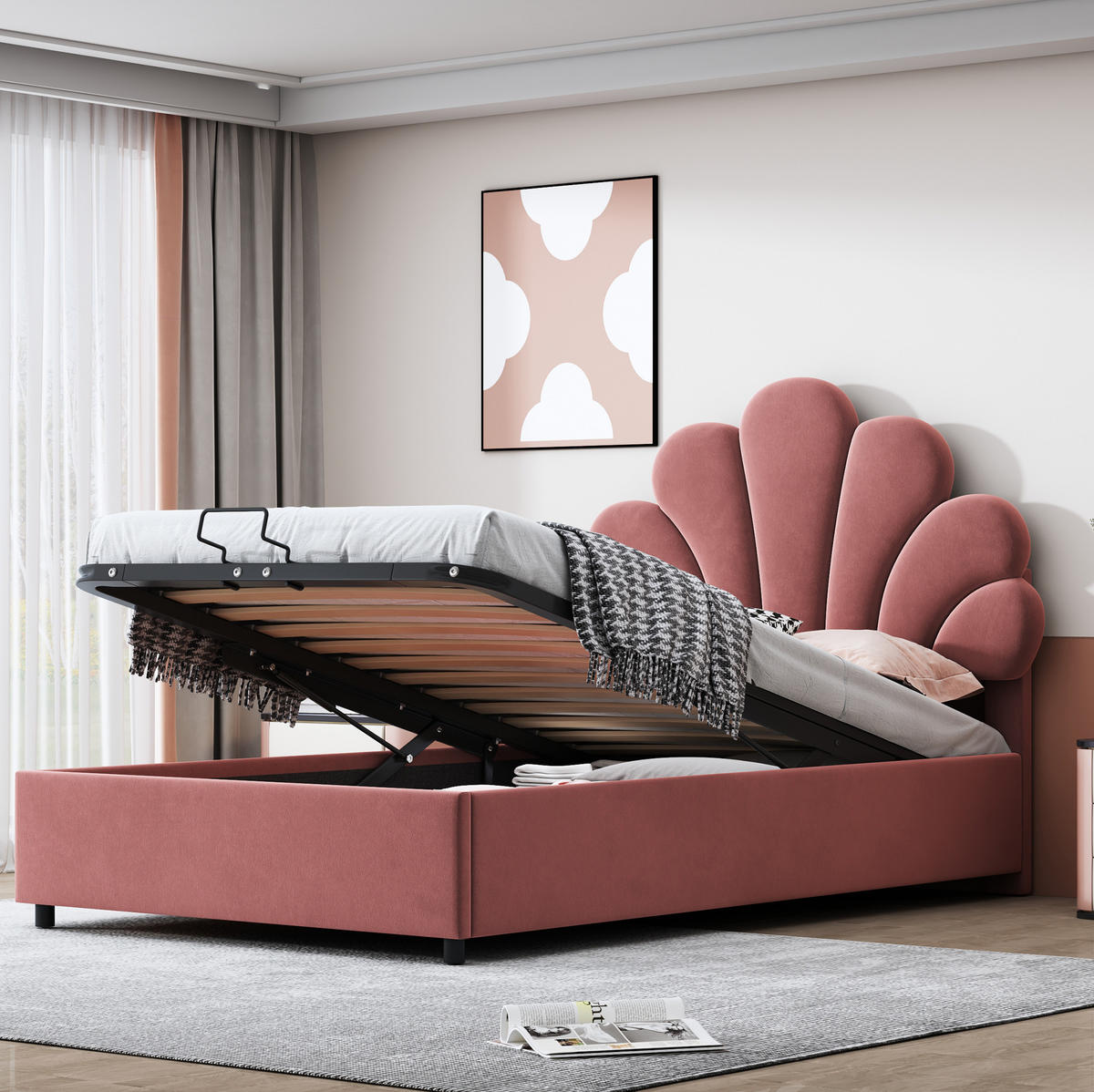 POLSTERBETT 90/200 cm Rosa aus Samt mit Stauraum - Pink, Textil (90/200cm) - OKMYHOME