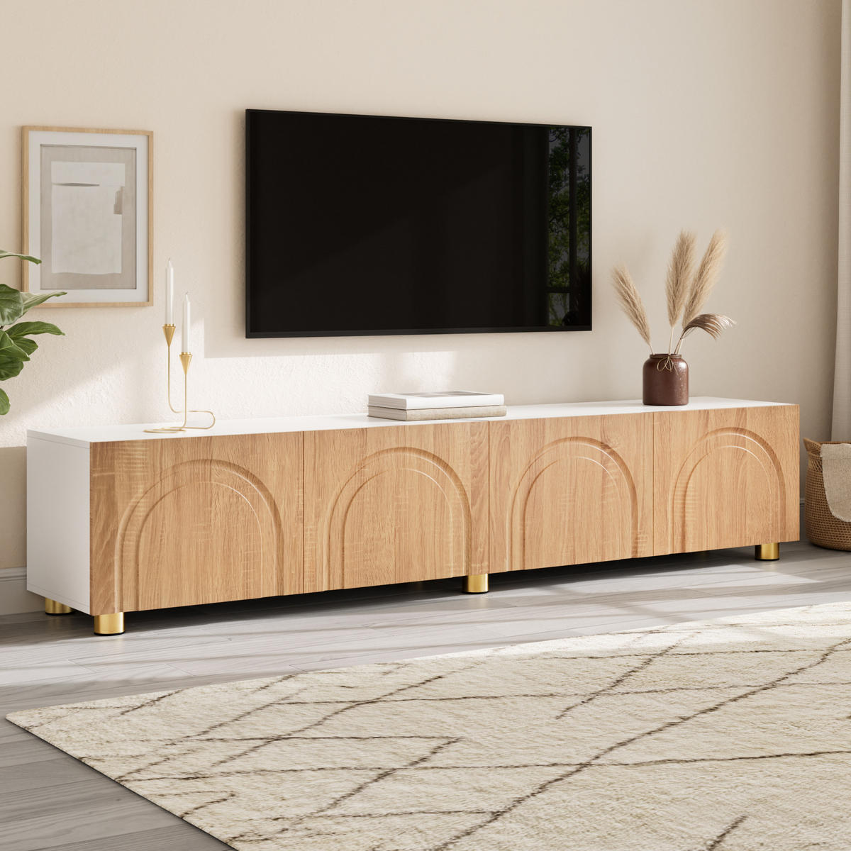 TV-SCHRANK Lowboard 4 Türen Bogenrelief Metallfüße modern - Multicolor, Holzwerkstoff (35/40/180cm) - FLIEKS