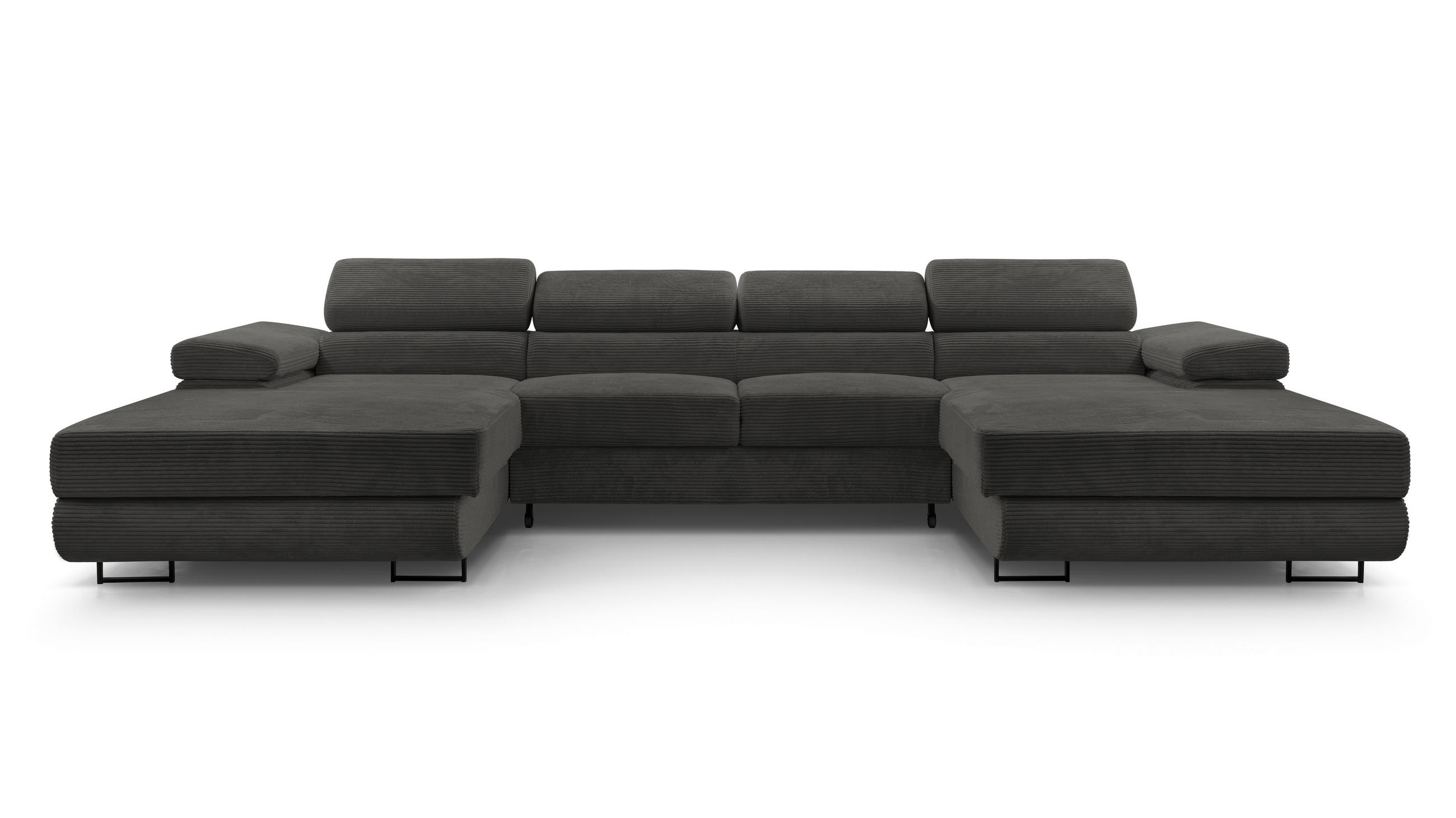 WOHNLANDSCHAFT Arborio Schwarz 352/202/90 cm mit Schlaffunktion - Schwarz, Textil/Metall (352/90/202cm) - AX Living