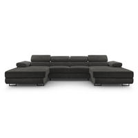 WOHNLANDSCHAFT Arborio Schwarz 352/202/90 cm mit Schlaffunktion - Schwarz, Textil/Metall (352/90/202cm) - AX Living