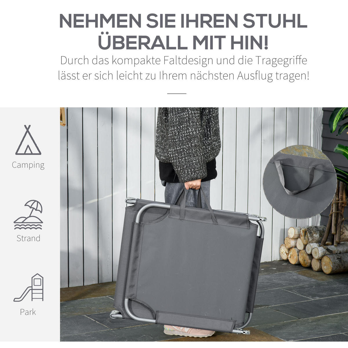 SONNENLIEGE - Blau, Textil/Metall (55/24/187cm) - Outsunny