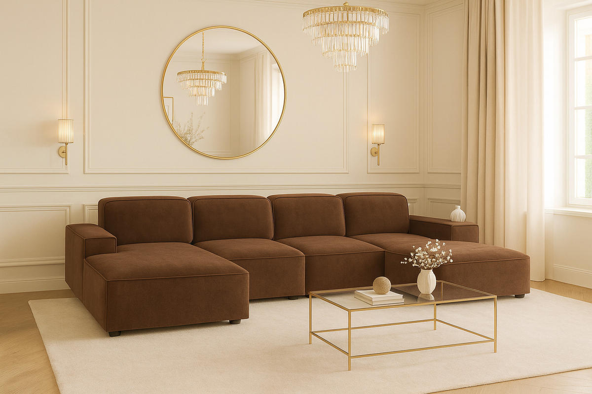 ECKSOFA Cursal U-Form, Stoff Salvador, Dunkelbraun - Dunkelbraun, Holz (364/166cm) - Kaiser Möbel