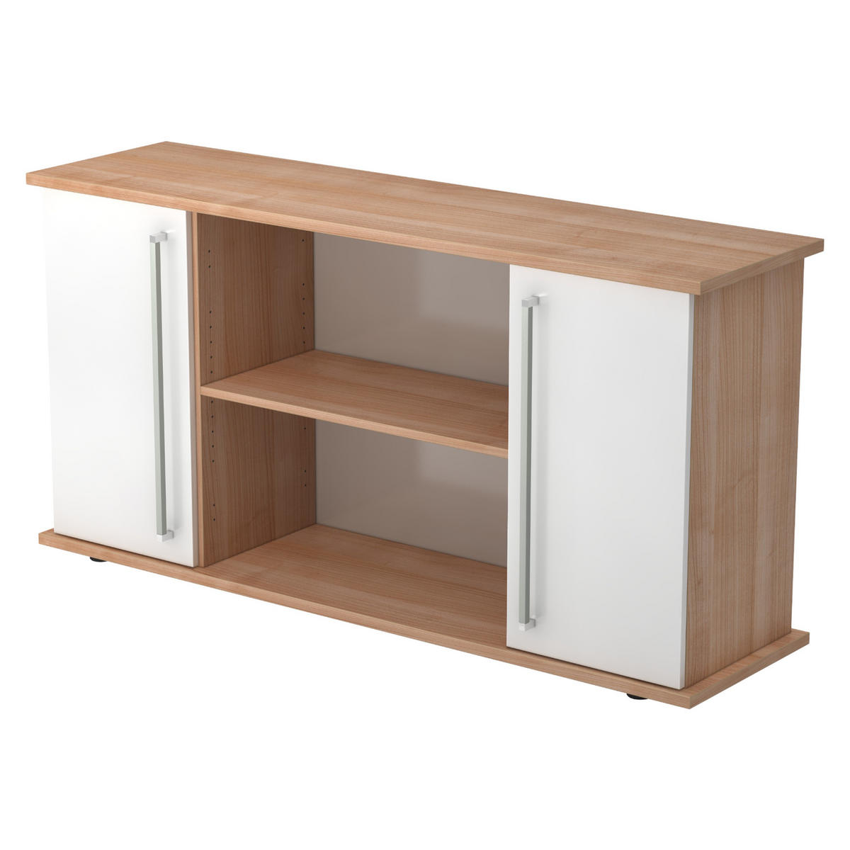 SIDEBOARD mit 2 Flügeltüren 44,8/166,1/84 cm in Nussbaumfarben/Weiß Chromgriff - Nussbaumfarben/Weiß, Holzwerkstoff (166.1/84/44.8cm) - bümö
