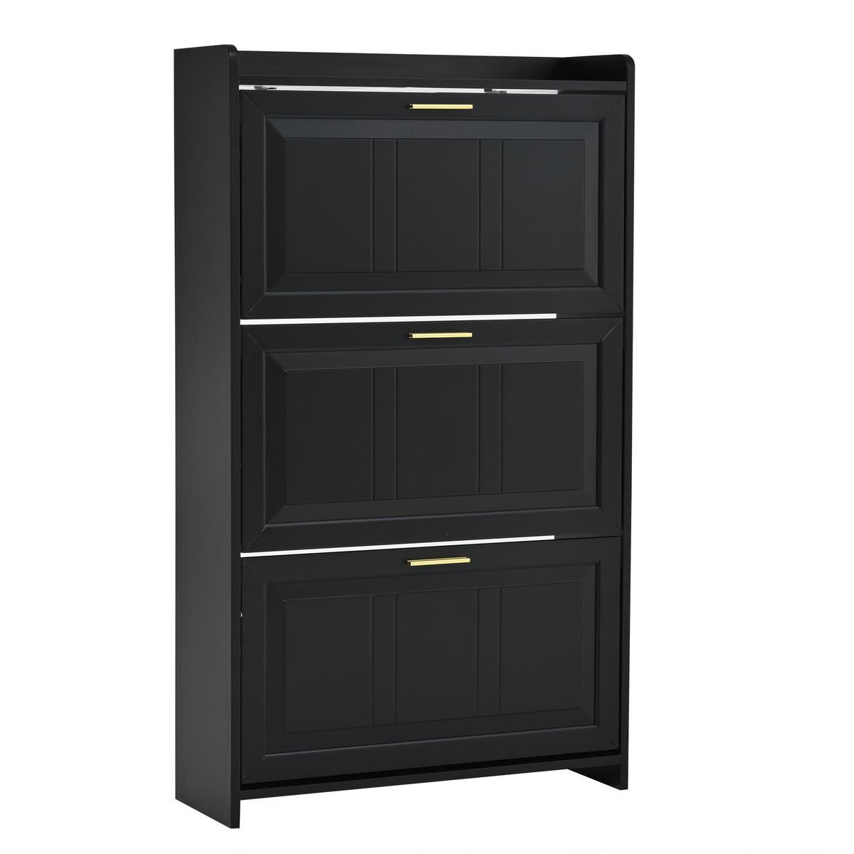 SCHUHSCHRANK mit Klappen 70/24/120 cm in Schwarz, platzsparend - Schwarz, Holzwerkstoff (70/120/24cm) - BEAOK