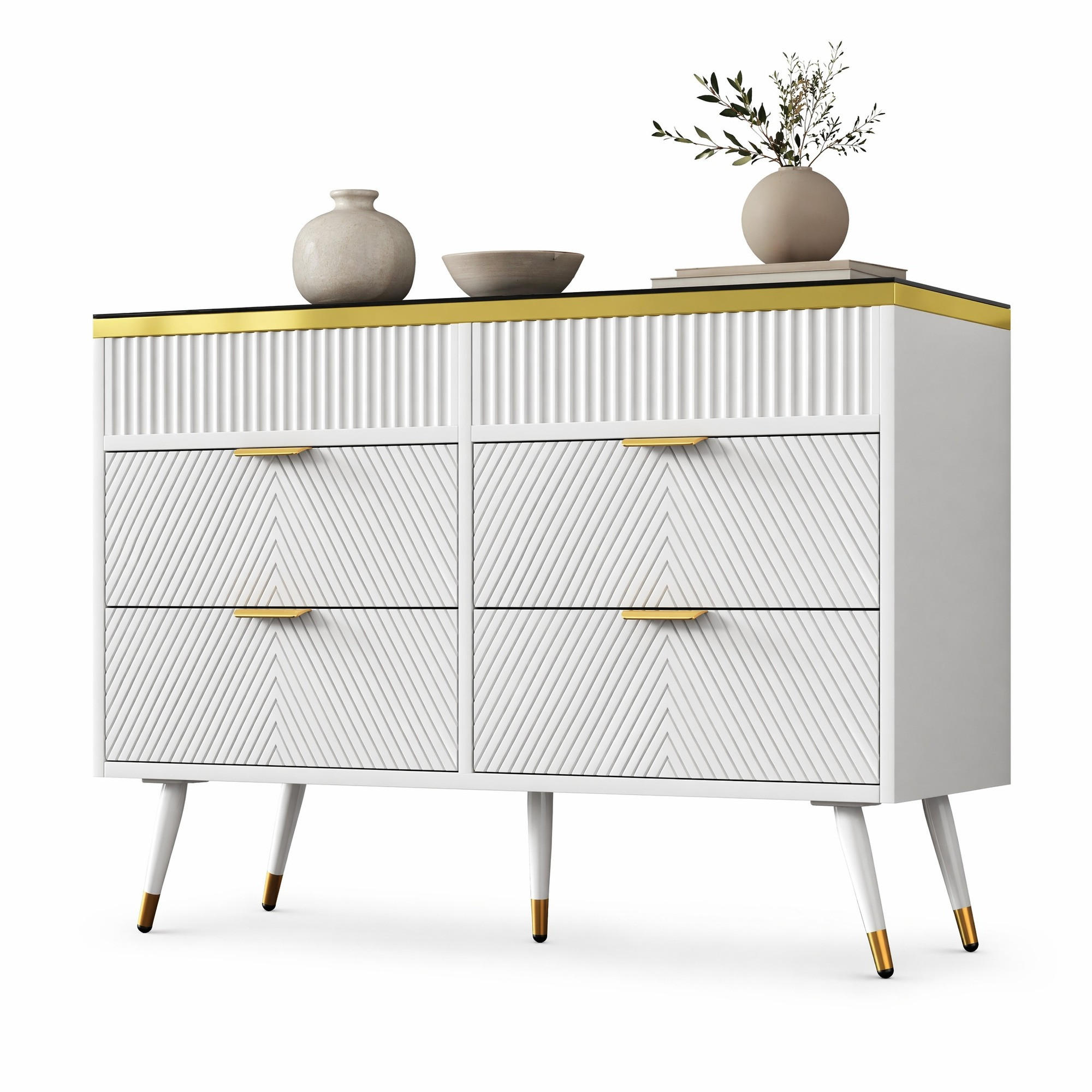KOMMODE in Weiß Sideboard aus Bernstein Glas mit Schubladen für Wohnzimmer und Schlafzimmer, B120/T40/H76 cm - Weiß, Holzwerkstoff/Metall (120/76/40cm) - STILVORA