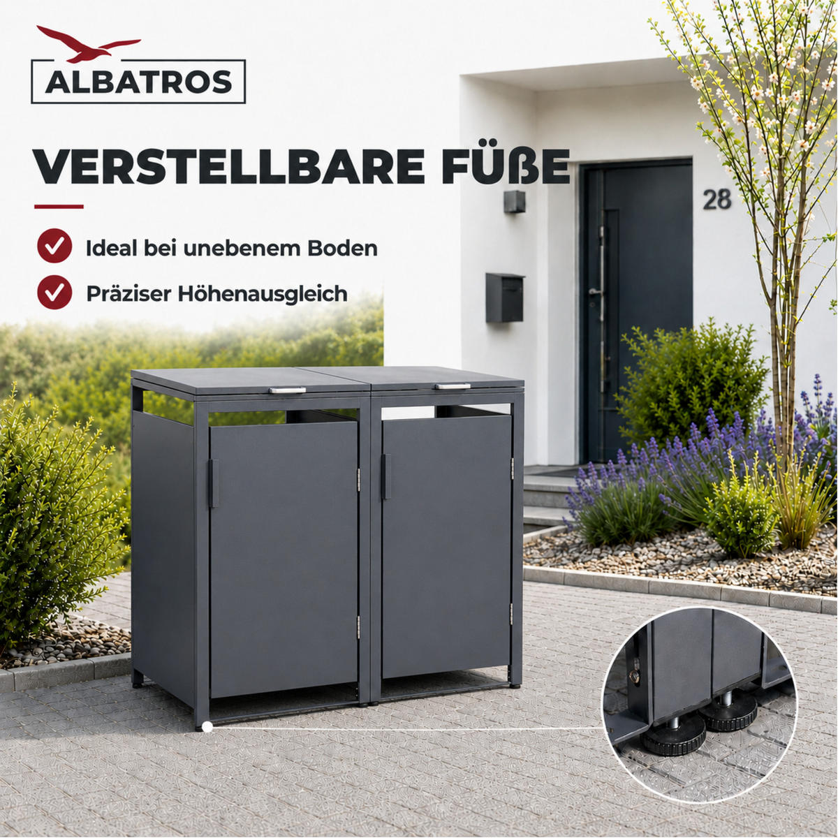 MÜLLTONNENBOX für Hauswände 2er, MTW2 - Anthrazit, Metall (136/118/80cm) - Albatros