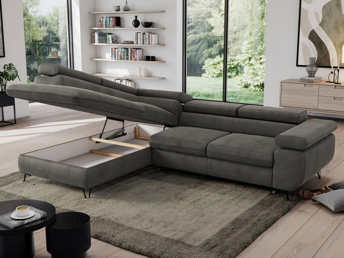 ECKSOFA PEDRO L Dunkelgrau Velvet - Links Seite - Dunkelgrau/Schwarz, Textil/Metall (208/273cm) - MKS