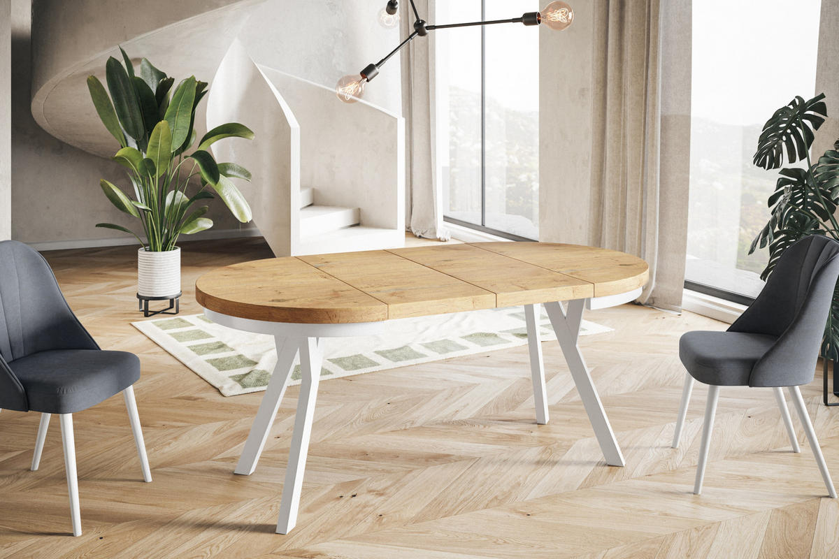 ESSZIMMERTISCH EVO, ausziehbarer Tisch 100 cm bis 200 cm, Farbe: LANCELOT, mit Holzbeinen in Farbe Weiß - Beige/Weiß, Holzwerkstoff (100/100/77cm) - Alpi-Möbel