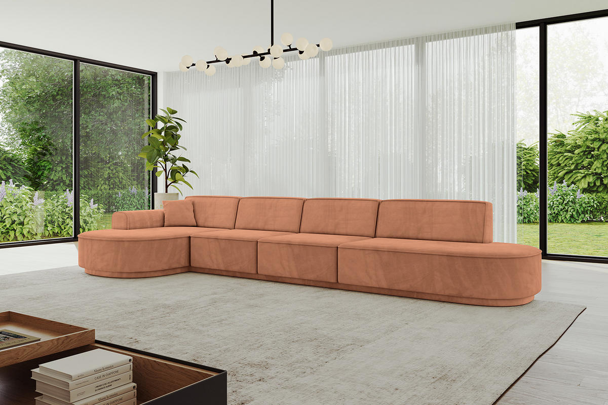 ECKSOFA Ottomane Links MARI-L3-v3 - 413x171x83 cm Orange Velours - Schwarz/Orange, Holzwerkstoff/Kunststoff (413/171cm) - ALTDECOR
