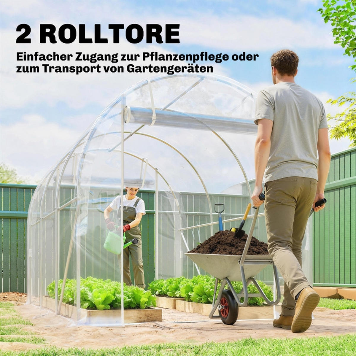 GEWÄCHSHAUS begehbar Stahlrahmen PE Abdeckung transparent - Transparent, Metall (295/195/195cm) - Fortuna Lai