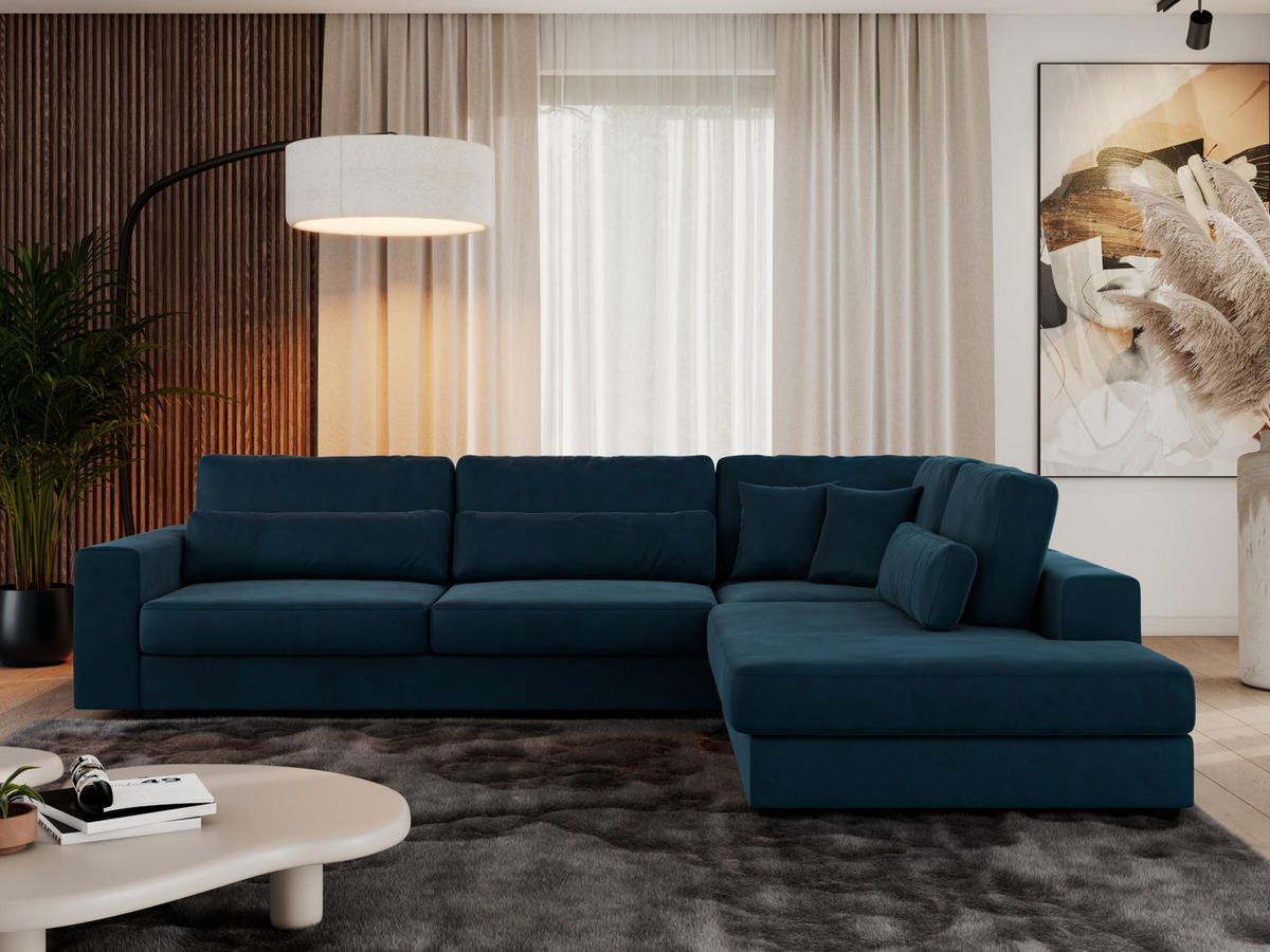 ECKSOFA Savona Dunkelblau Velvet - rechts - Schwarz/Dunkelblau, Kunststoff/Textil (249/316cm) - MKS
