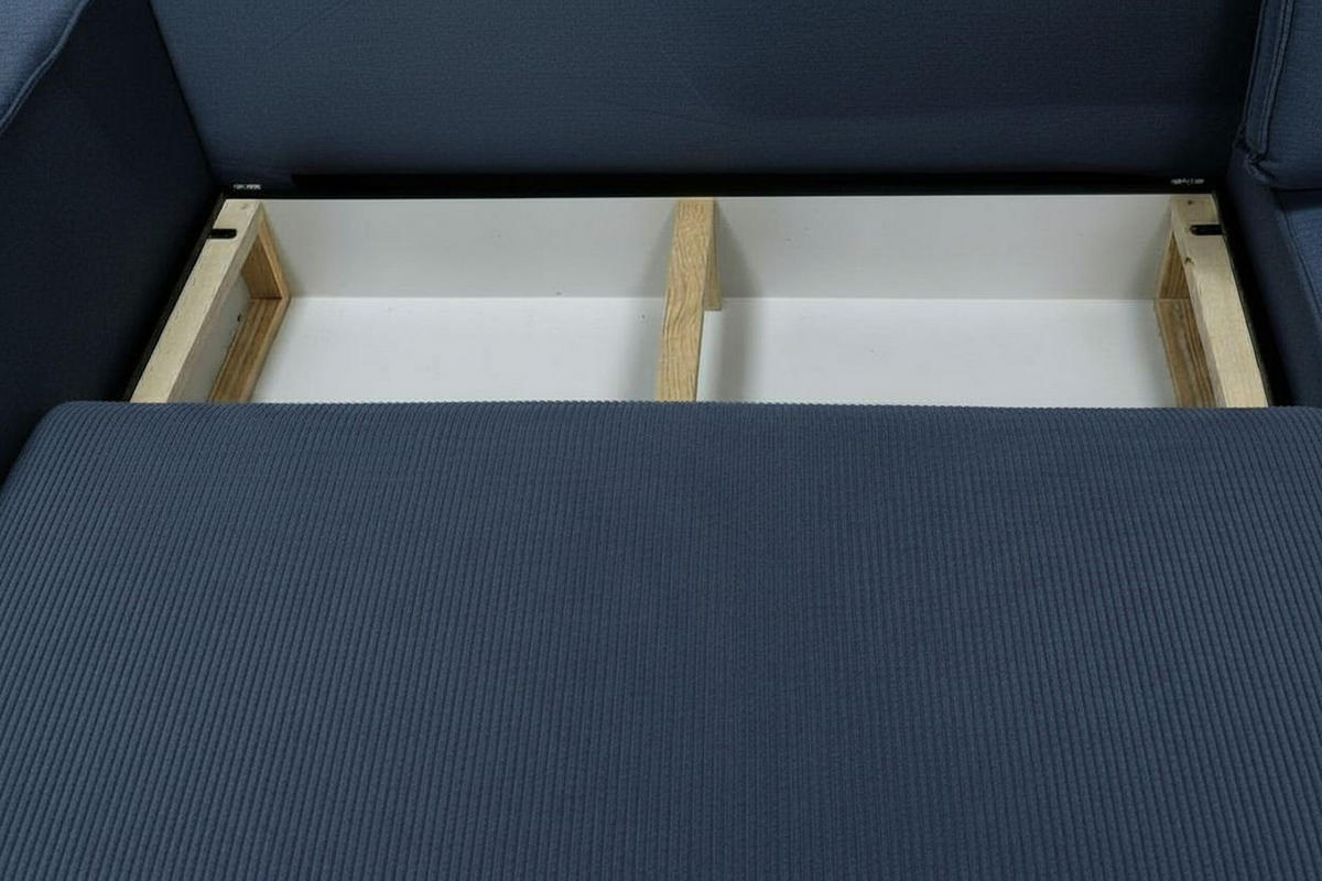 ECKSOFA RIO mit Schlaffunktion und Bettkasten, Farbe: Blau, Cordstoff, Ottomane Universal - Blau, Textil (249/142cm) - Marpur