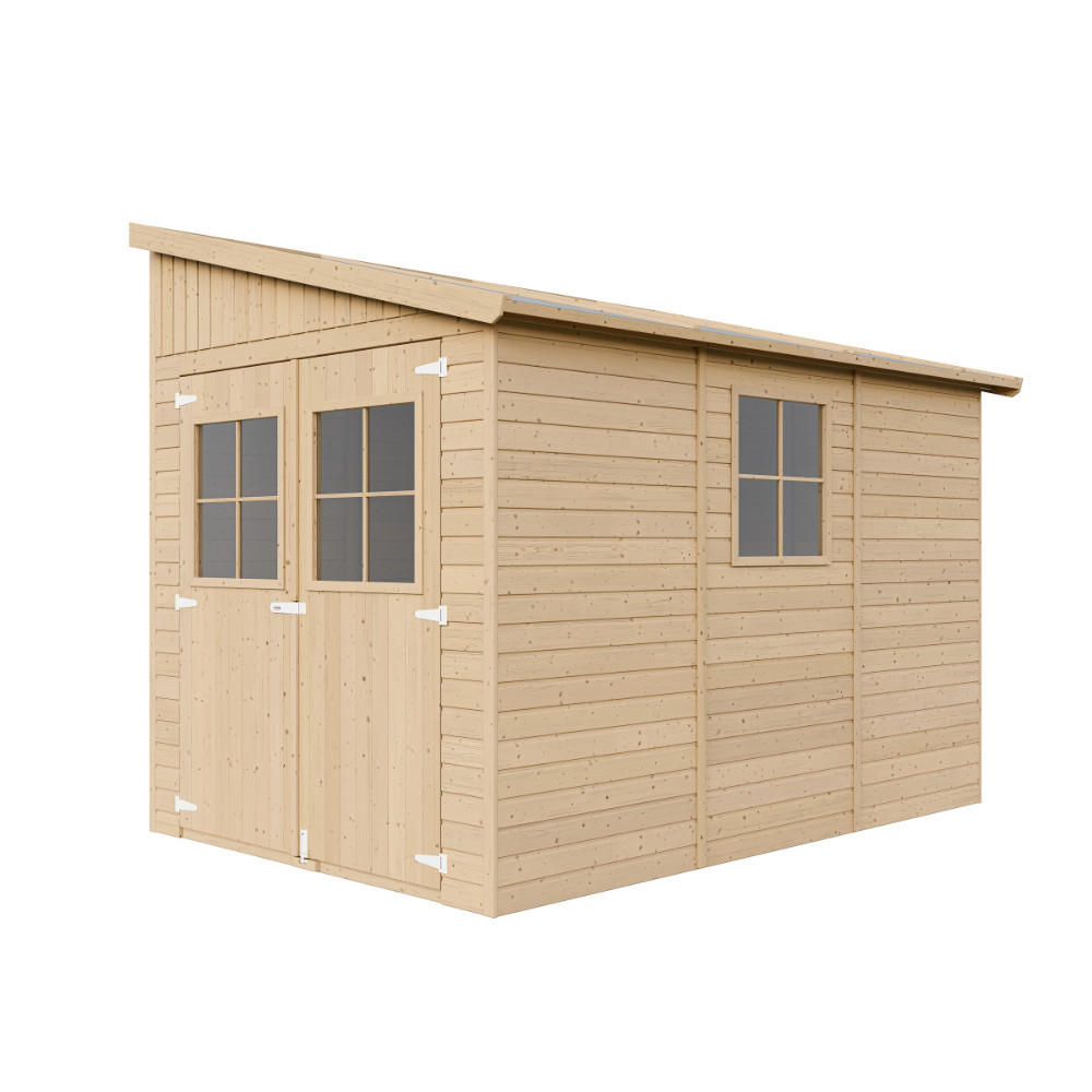 HOLZ-GARTHENHAUS (mit Seitenwand) MIT IMPRÄGNIERTEM BODEN -- H244x216x318 cm/6,2 m2 - M339A+M339G - Beige, Holz (218/251/297cm) - Timbela