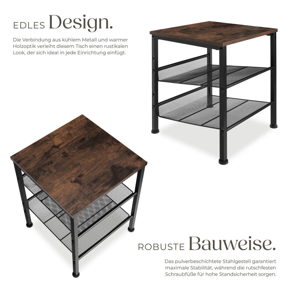 BEISTELLTISCH Lincoln,40,5 x 40 x 50,5 cm,Industrial Holz dunkel, rustikal - Rostfarben, Holz (40.5/40/50.5cm) - tectake