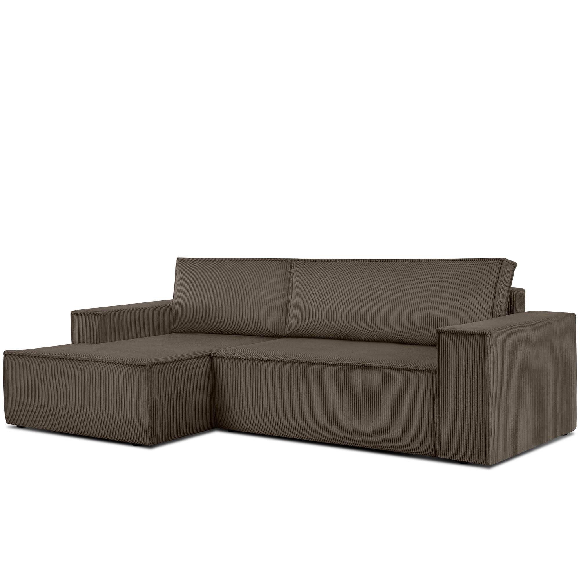ECKSCHLAFSOFA-LINKS NAPI in Pet Friendly Cord-Stoff, braun - Schwarz/Braun, Textil (262/148cm) - KONSIMO®