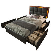 POLSTERBETT 90/200 cm Schwarz mit LED-Beleuchtung und höhenverstellbarem Kopfteil - Schwarz, Kunststoff (90/200cm) - OKWISH