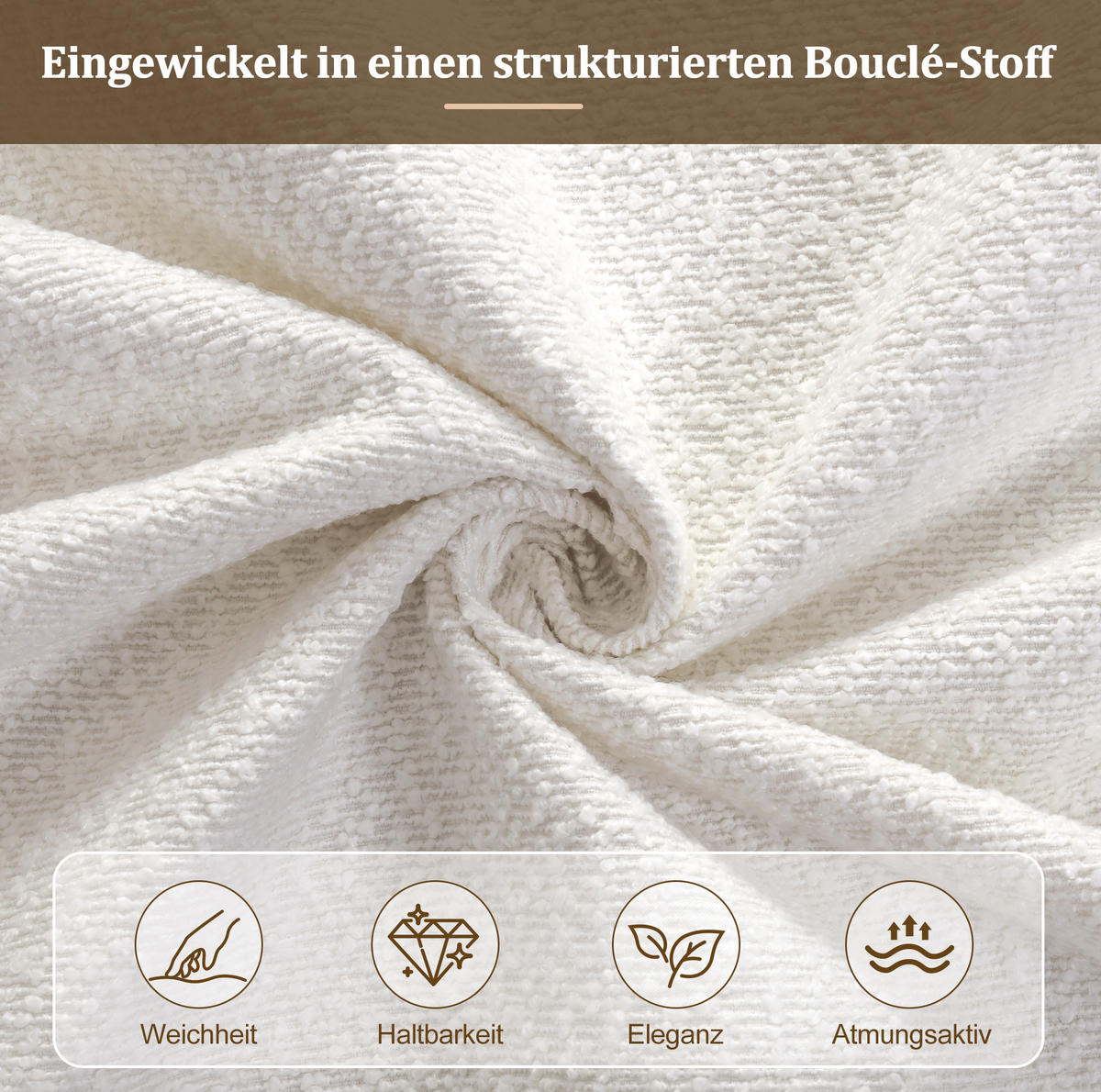 KINDERBETT Bouclé 90x200 cm Beige mit Lattenrost, gepolstertem Kopfteil, flexiblen Seitenlehnen und Taschen - Beige, Textil (90/200cm) - Modfu