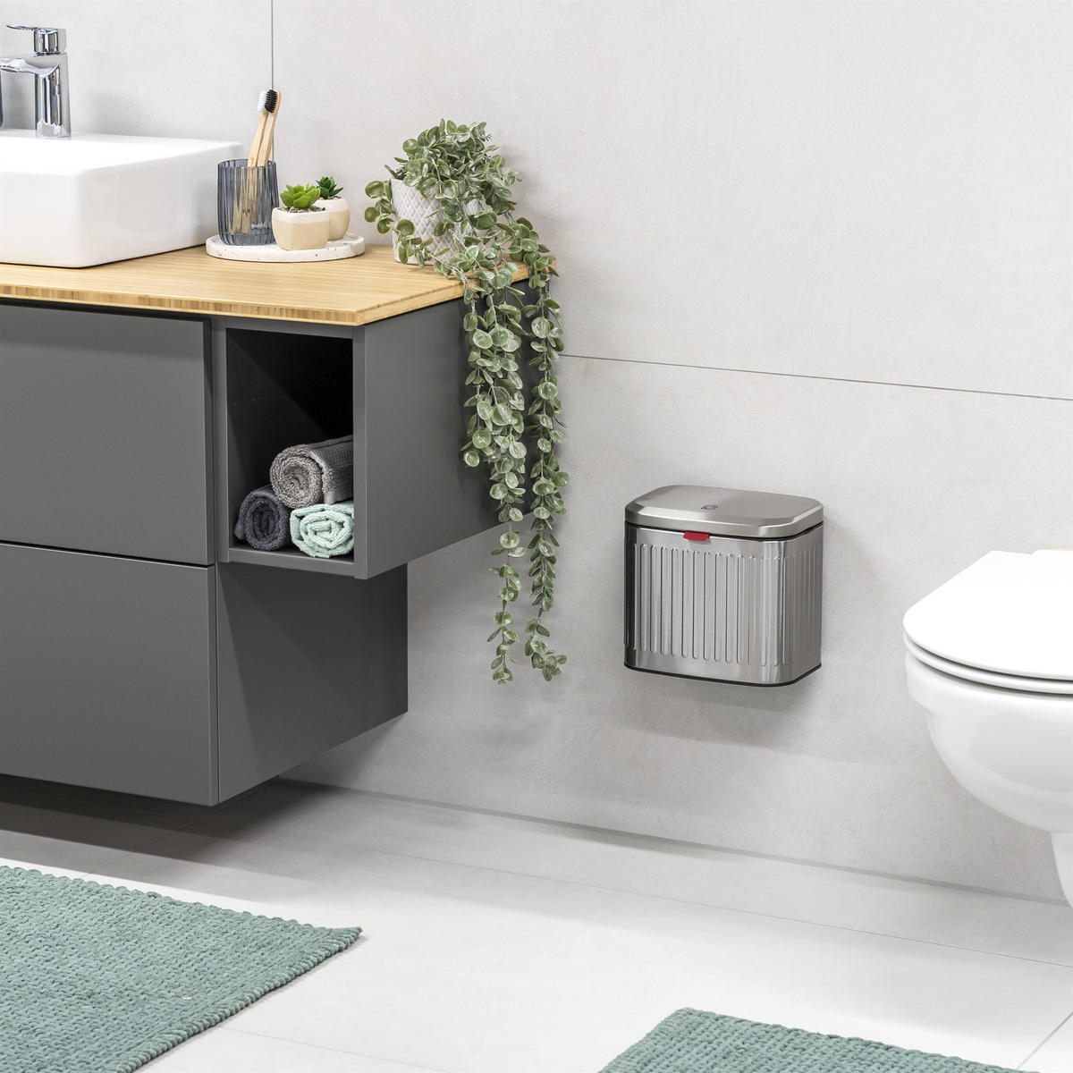 ABFALLEIMER 3 Liter, silber - Edelstahlfarben, Metall (22.5/20/16.5cm) - eluno