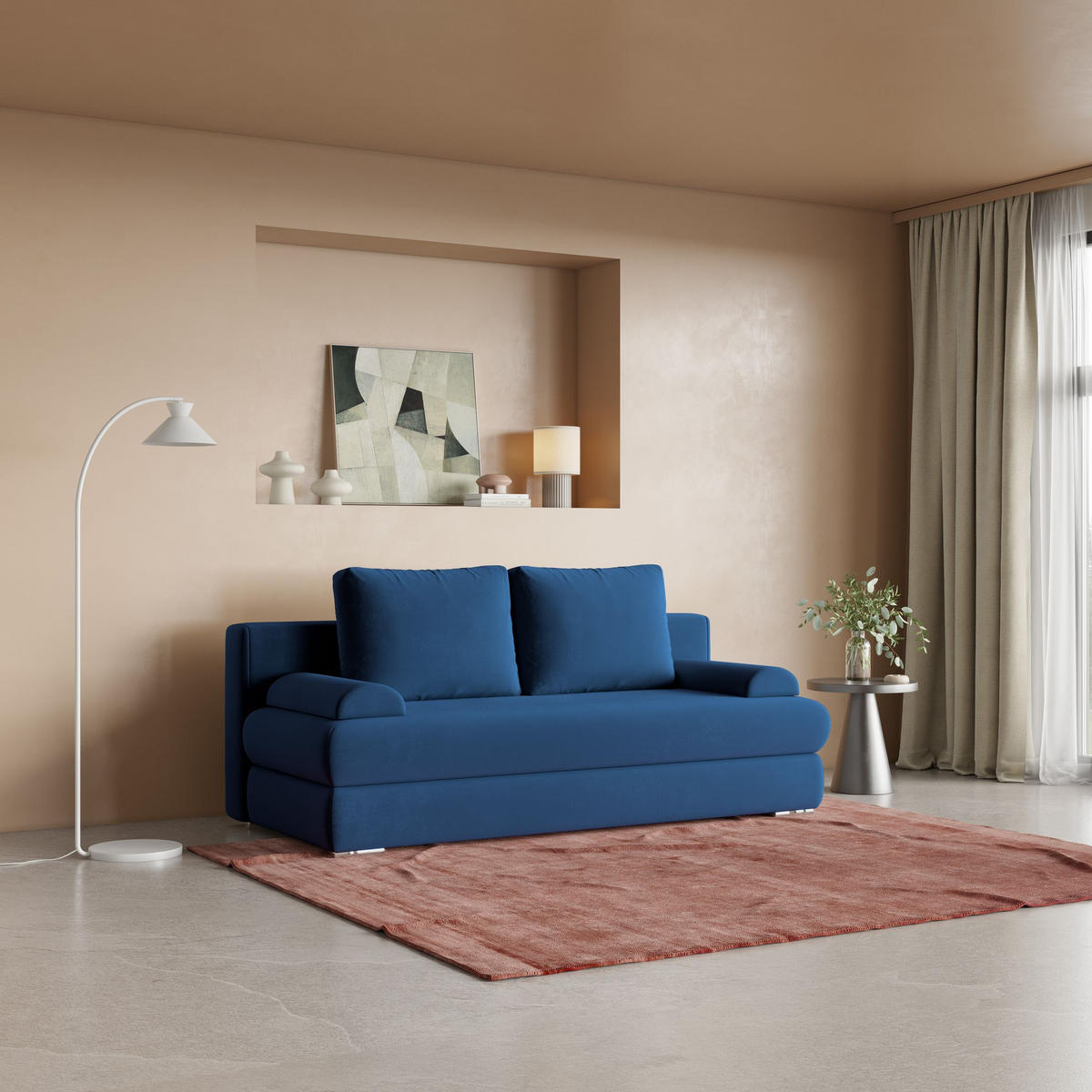 POHOVKA ASPERO, Plyšová látka KRONOS, Modrá - modrá/stříbrná, kompozitní dřevo/textil (200/75/95cm) - MASSENO