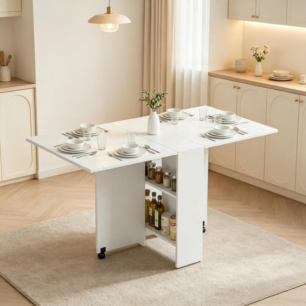 KLAPPTISCH 75-140/75/74 cm mit Rollen DE-39948 Weiß - Weiß, Holzwerkstoff (75/140/74cm) - ComfortXL