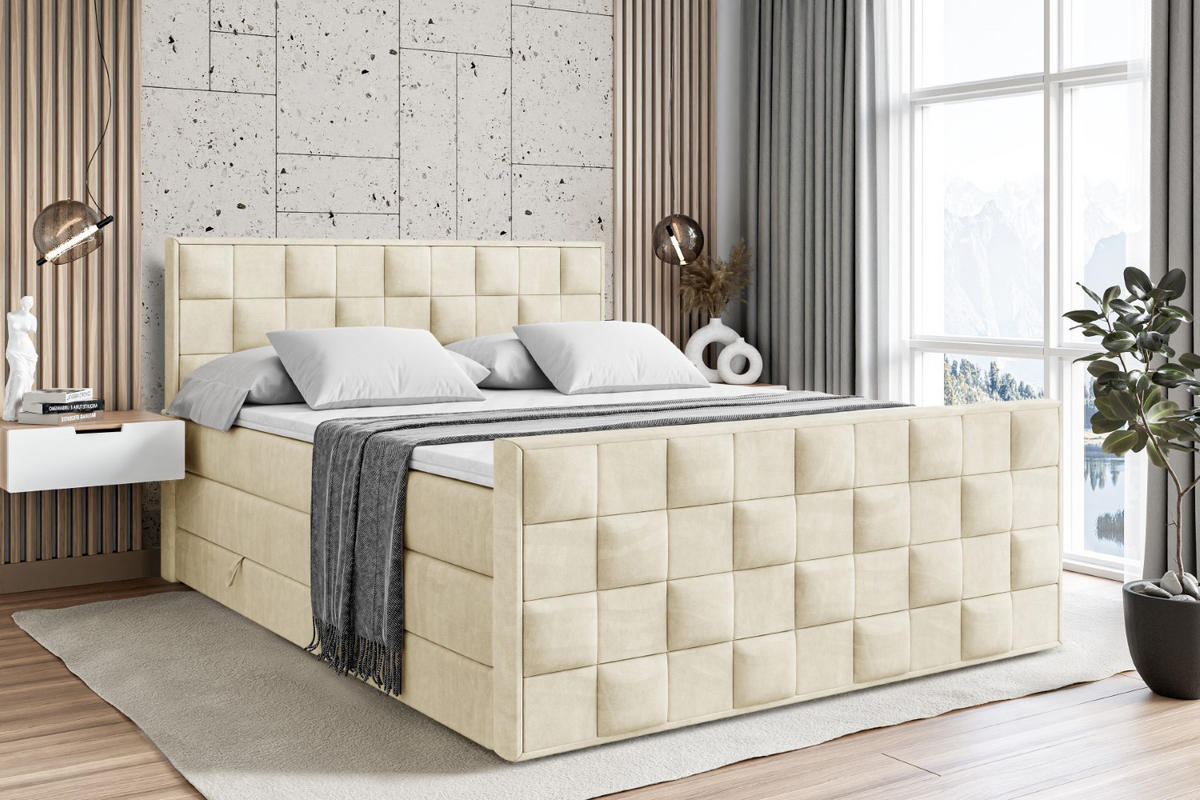 BOXSPRINGBETT ZAFIRA KING - 200 x 200 - H3/H4 - Beige - Beige, Holzwerkstoff (200/200cm) - ALTDECOR