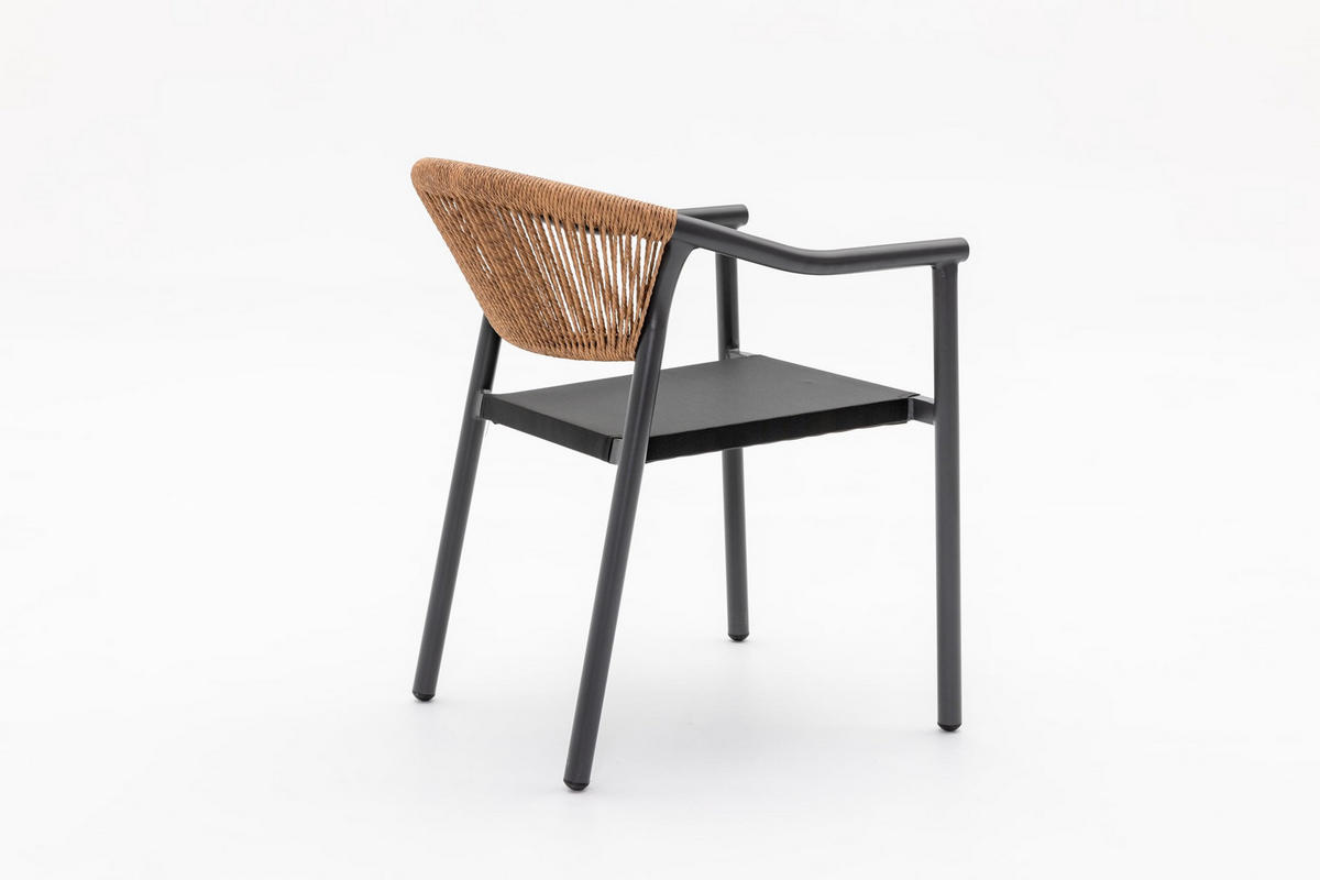 BISTRO-SET Wilmo 5-tlg. 1x Klapptisch 4x Stapelstuhl Braun Rattan Balkonset - Braun, Holz - DELUKE