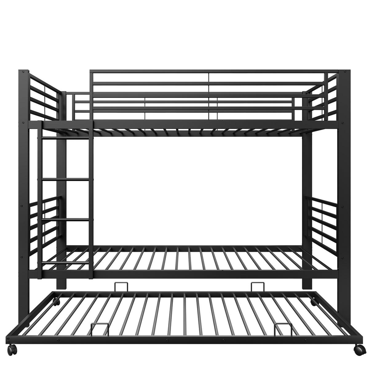 METALL-ETAGENBETT 90x200 cm in Schwarz mit Ausziehbett, Leiter und Rausfallschutz - Schwarz, Metall (90/200cm) - IVMEU