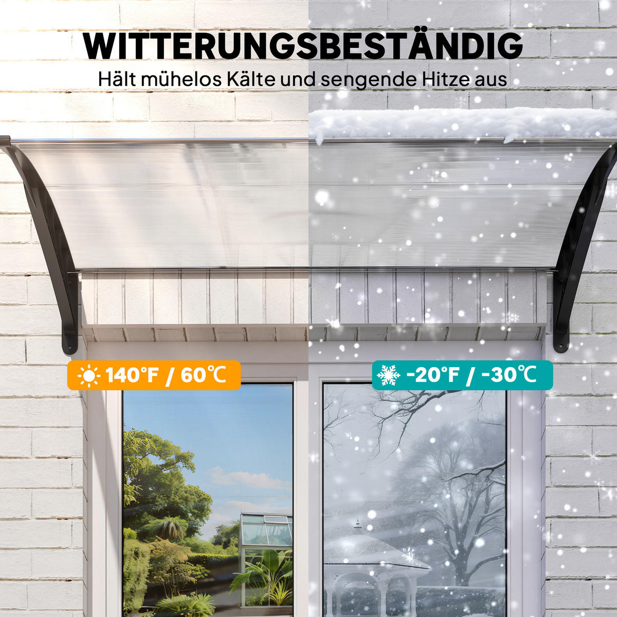 VORDACH DE-07503 UV- und wasserbeständig, gebogenes Polycarbonat Weiß - Weiß, Kunststoff/Metall (150/25/90cm) - ComfortXL