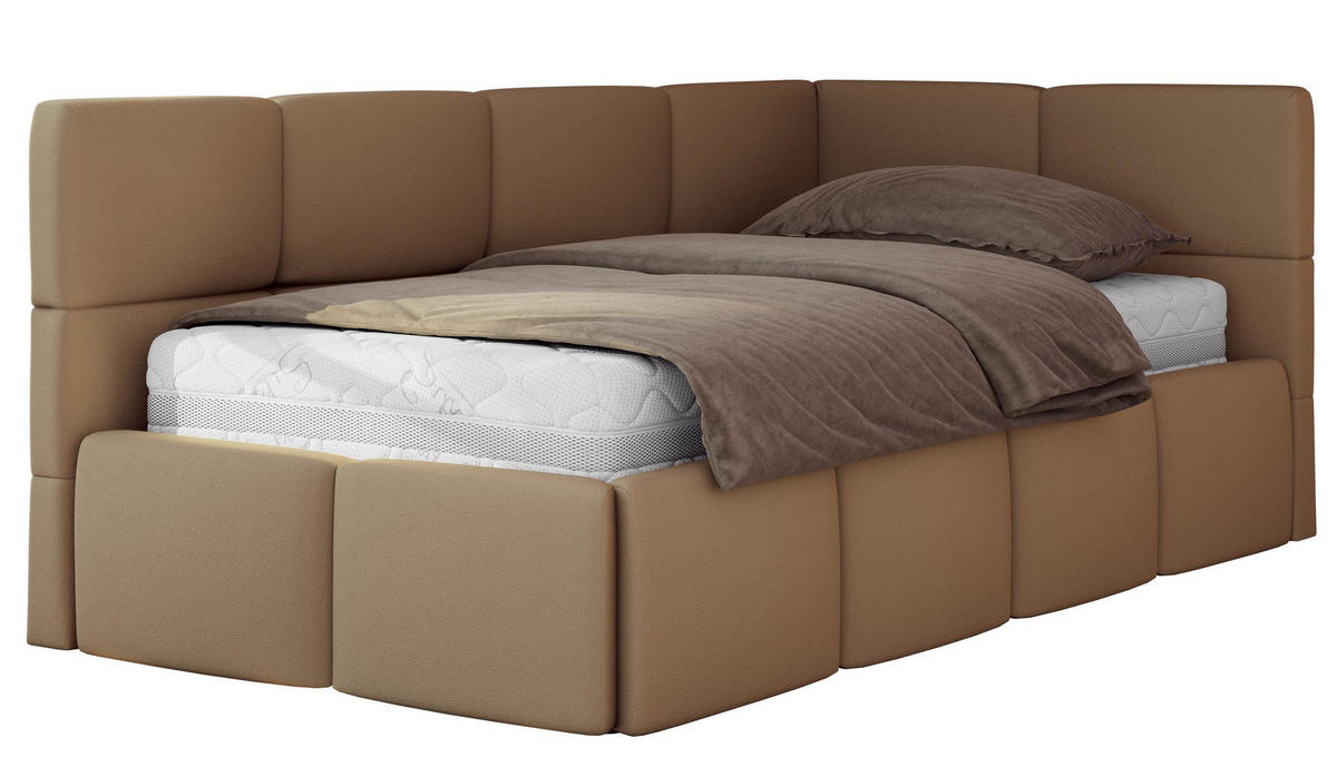 JUGENDBETT ARVO 90/200 - Braun Kunstleder - Foam-Matratze - Rechts Seite - Braun, Textil (90/200cm) - MKS