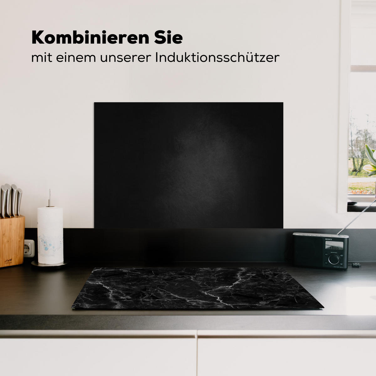 SPRITZSCHUTZ KÜCHE Beton - Schwarz - Grau - Strukturiert - Industriell 70x50 cm - Graphitfarben, Metall (70/0.3/50cm) - MuchoWow