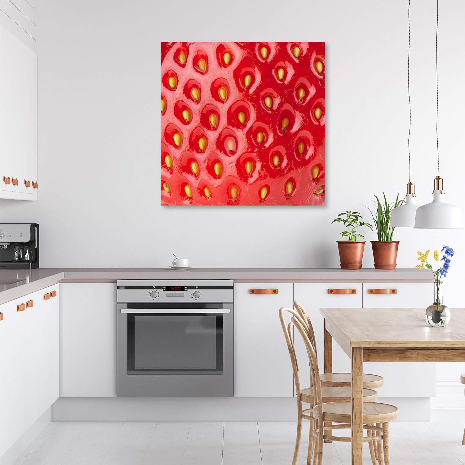 WANDBILD erdbeere obst - Rot, Textil (50/50cm) - Feeby